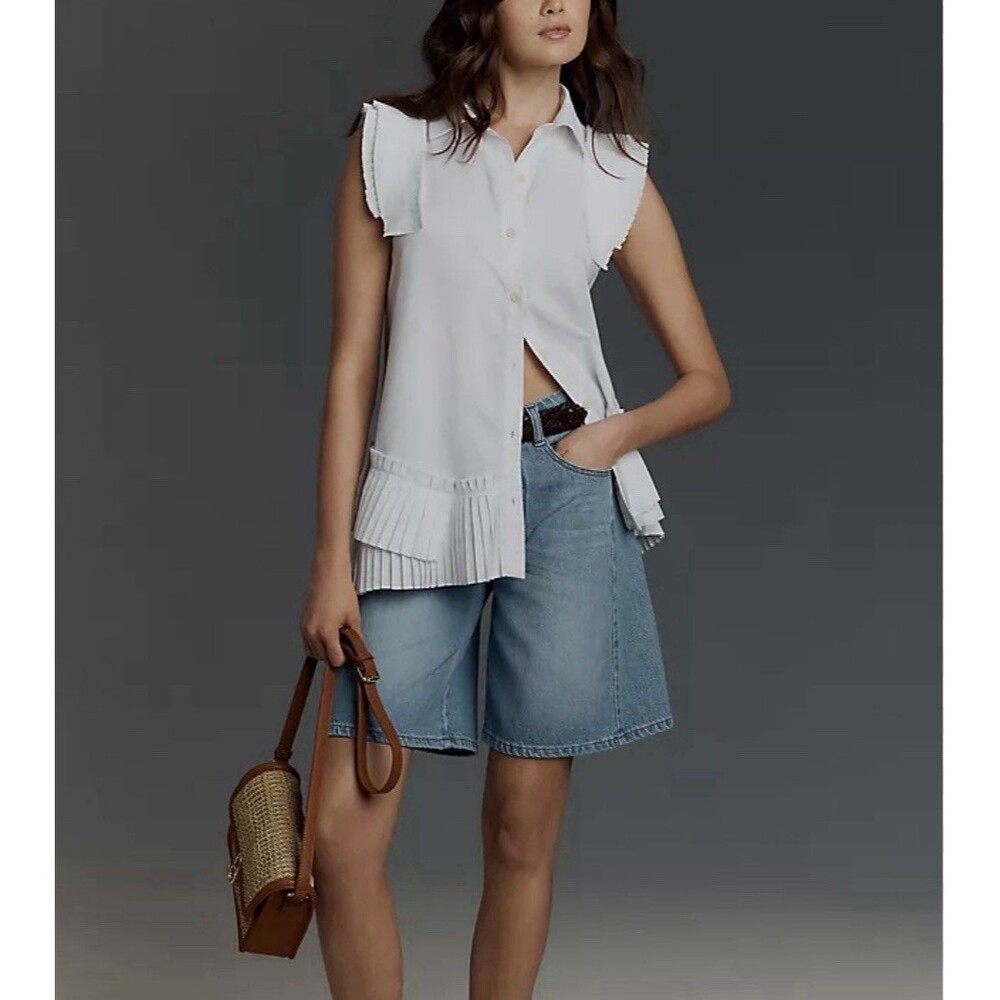 Anthropologie Plus NWT White Sleeveless Pleated Blouse Size Plus 1X Euro Summer